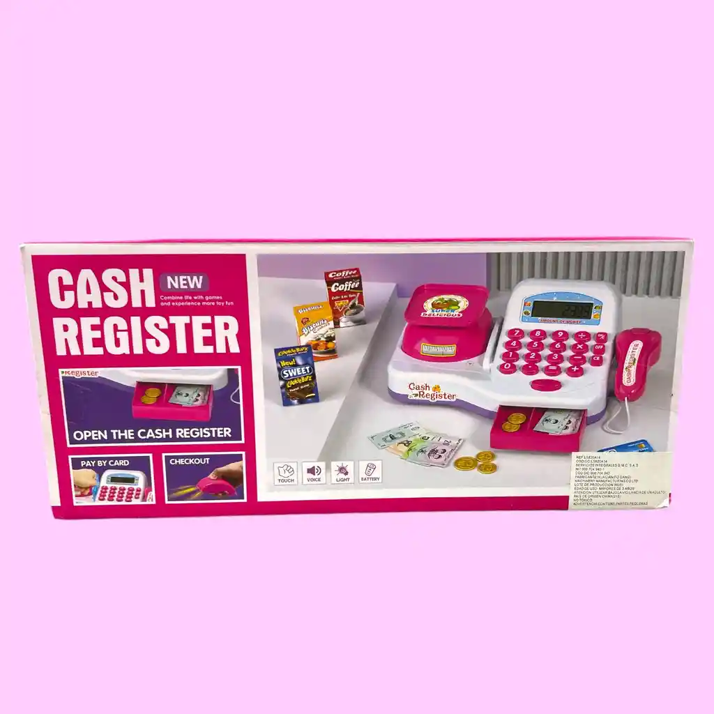 Juguete Caja Registradora Rosa Con Luces Y Sonidos