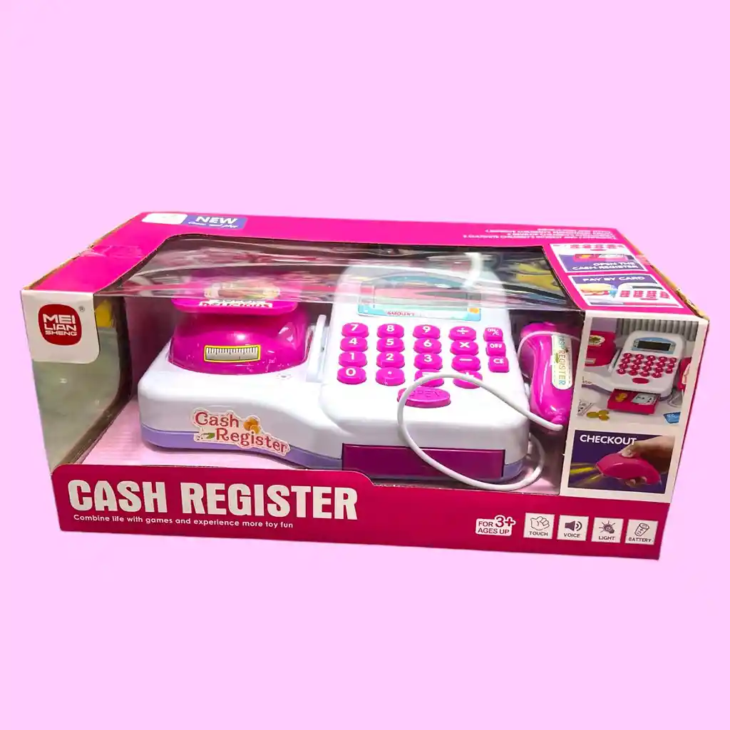 Juguete Caja Registradora Rosa Con Luces Y Sonidos