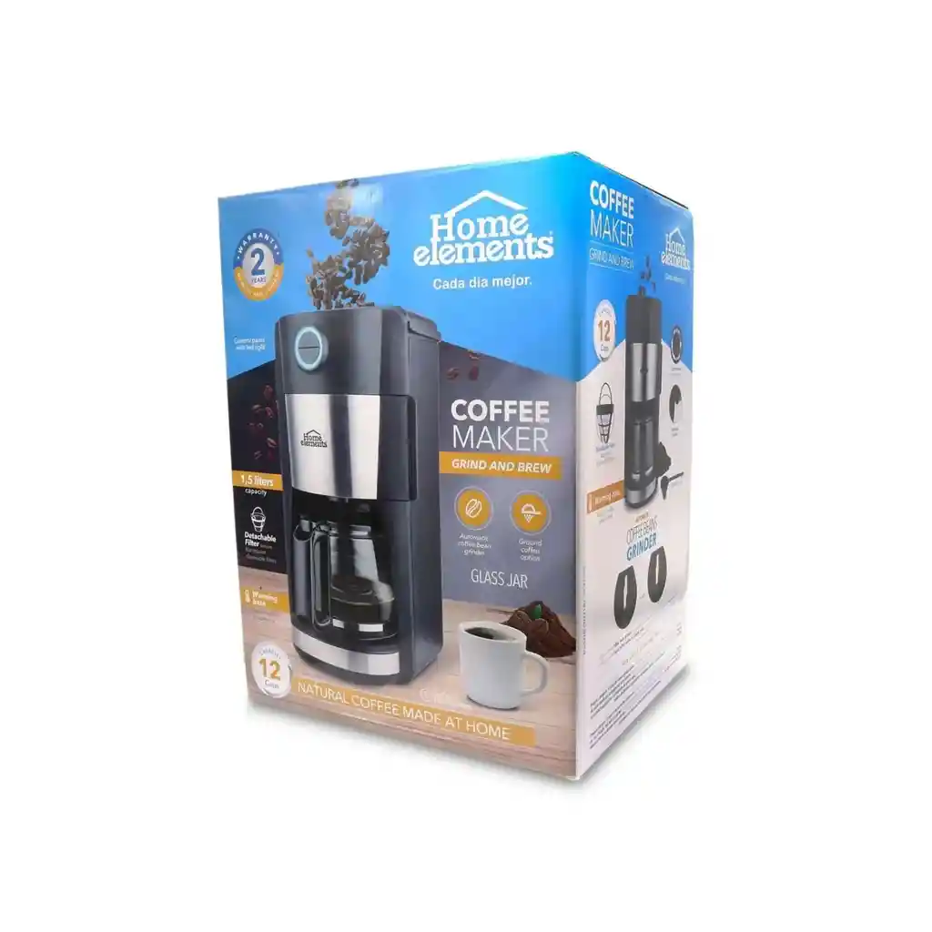Cafetera Moledor 12 Tazas Home Elements He-cm1419n