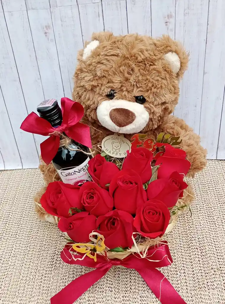 Canasta Rosas Y Oso