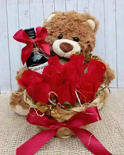 Canasta Rosas Y Oso
