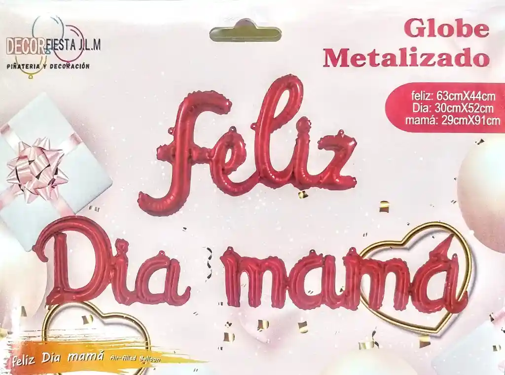 Feliz Dia Mama Globo Metalizado Rojo