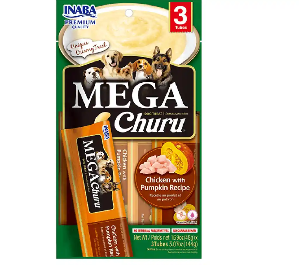Inaba Dog Snack Mega Churu 3 Piezas - Pollo Y Calabaza 144 Gr