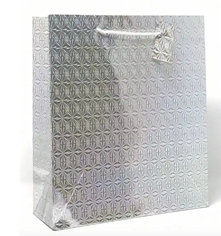 Bolsa De Regalo Metalizada Primavera Holograma Plateada Talla L medida 32 Cm Alto * 26 Cm Ancho