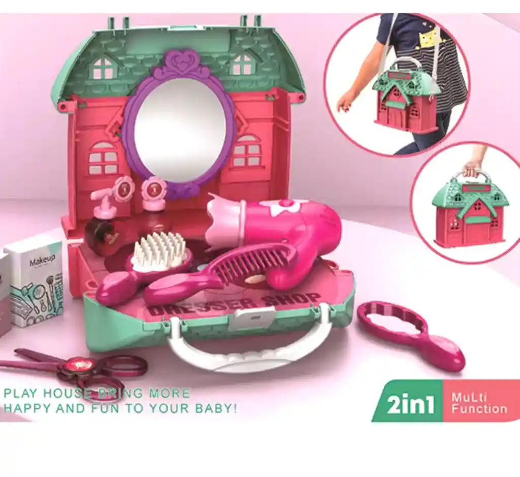 Juguete Villa Play House Mini Estudio De Belleza En Una Casa Maleta