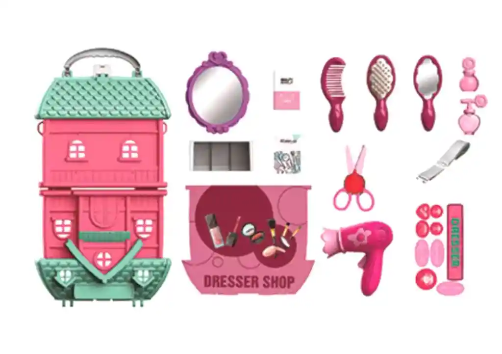 Juguete Villa Play House Mini Estudio De Belleza En Una Casa Maleta