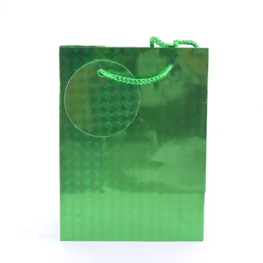 Bolsa De Regalo Metalizada Primavera Holograma Verde Talla L medida 32 Cm Alto * 26 Cm Ancho