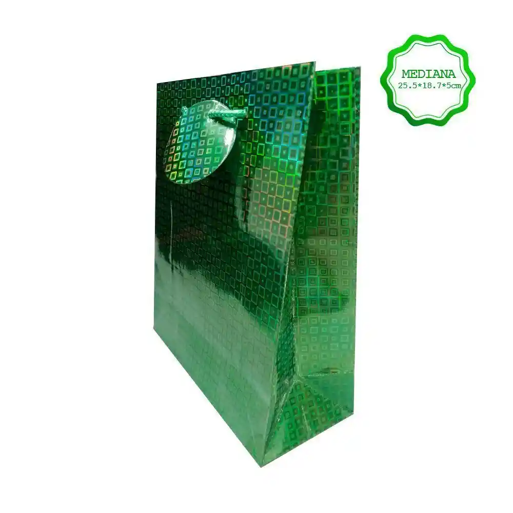 Bolsa De Regalo Metalizada Primavera Holograma Verde Talla L medida 32 Cm Alto * 26 Cm Ancho