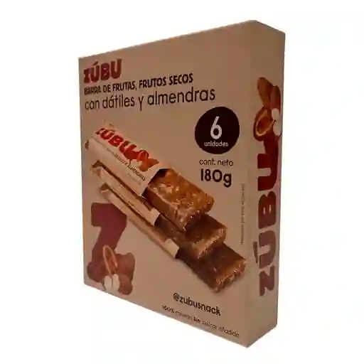 Zubu Barras De Frutas Y Frutos Secos Con Dátiles Y Almendras Snack Natural, Energético, Sin Conservantes Fuente De Fibra Y Antioxidantes - 180 G
