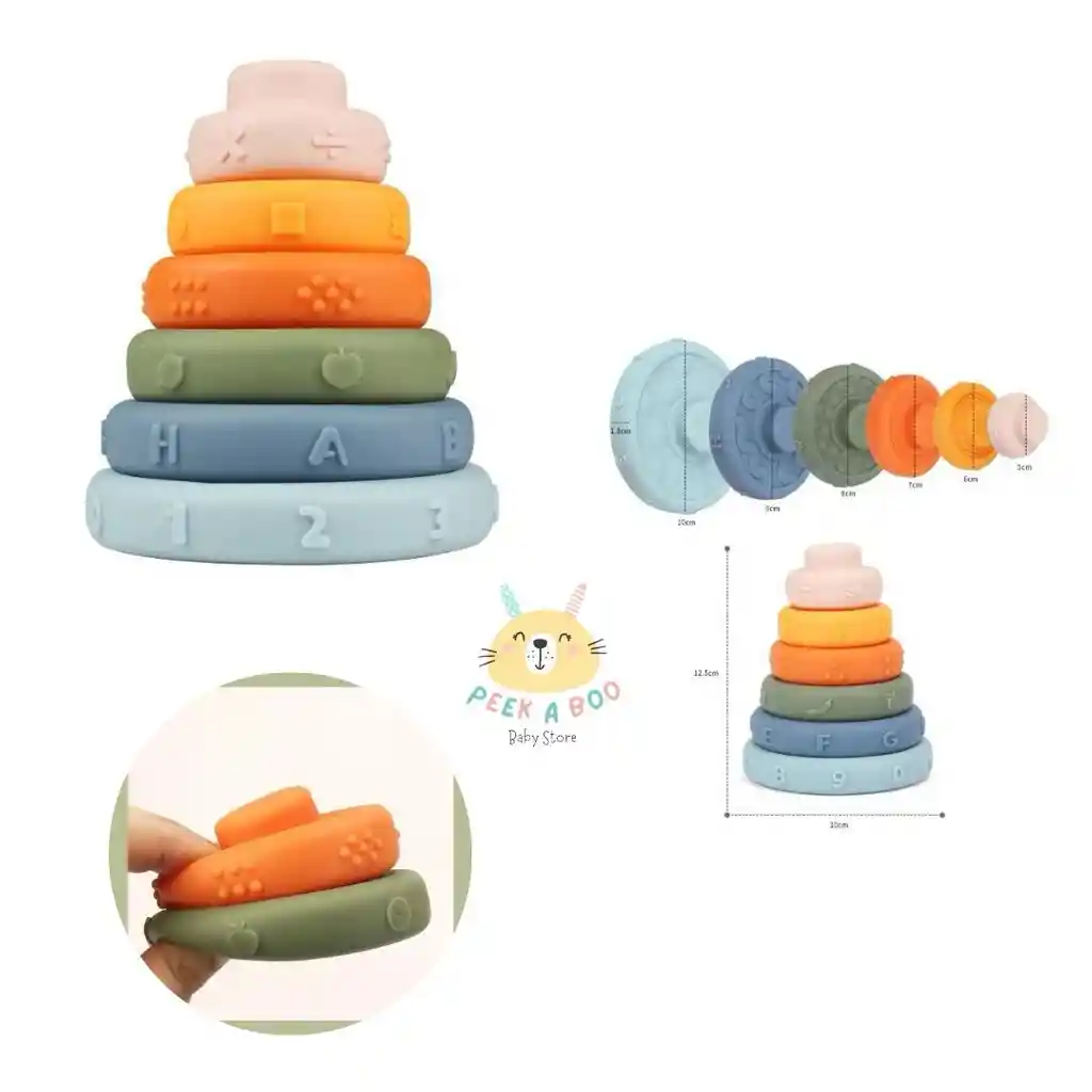 Juguete Torre De Anillos Apilable Sensorial Silicona