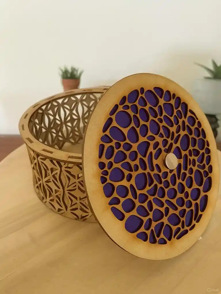 Caja De Madera Cilíndrica Grande Azul