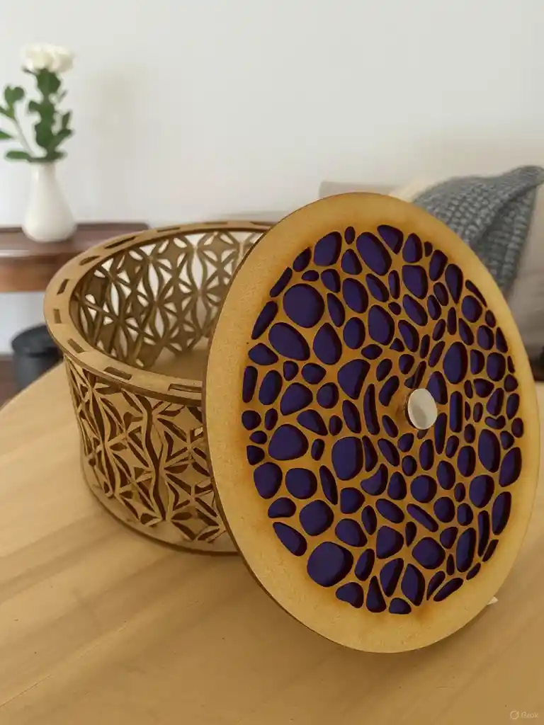 Caja De Madera Cilíndrica Grande Azul