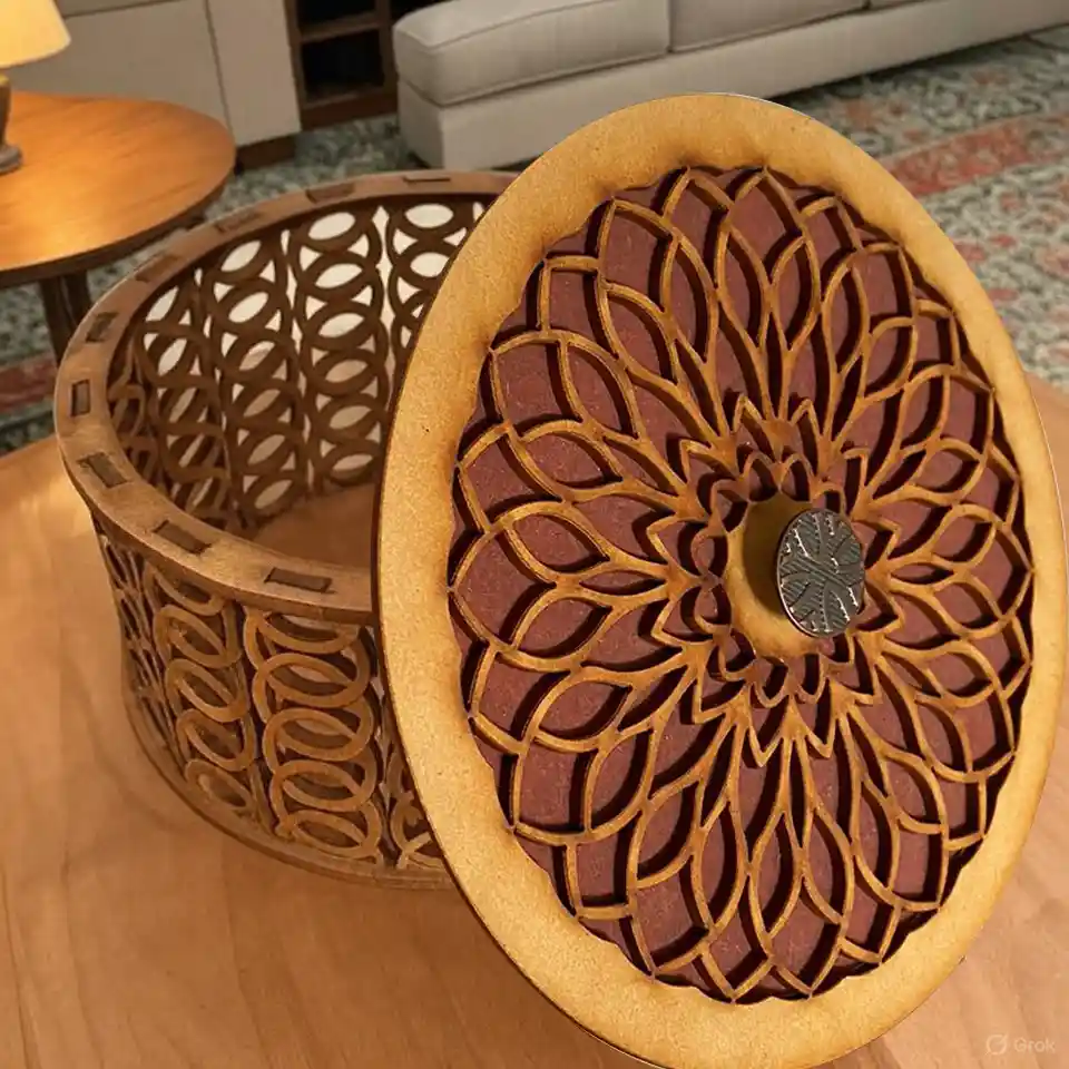 Caja Cilindrica De Madera Mediana Roja