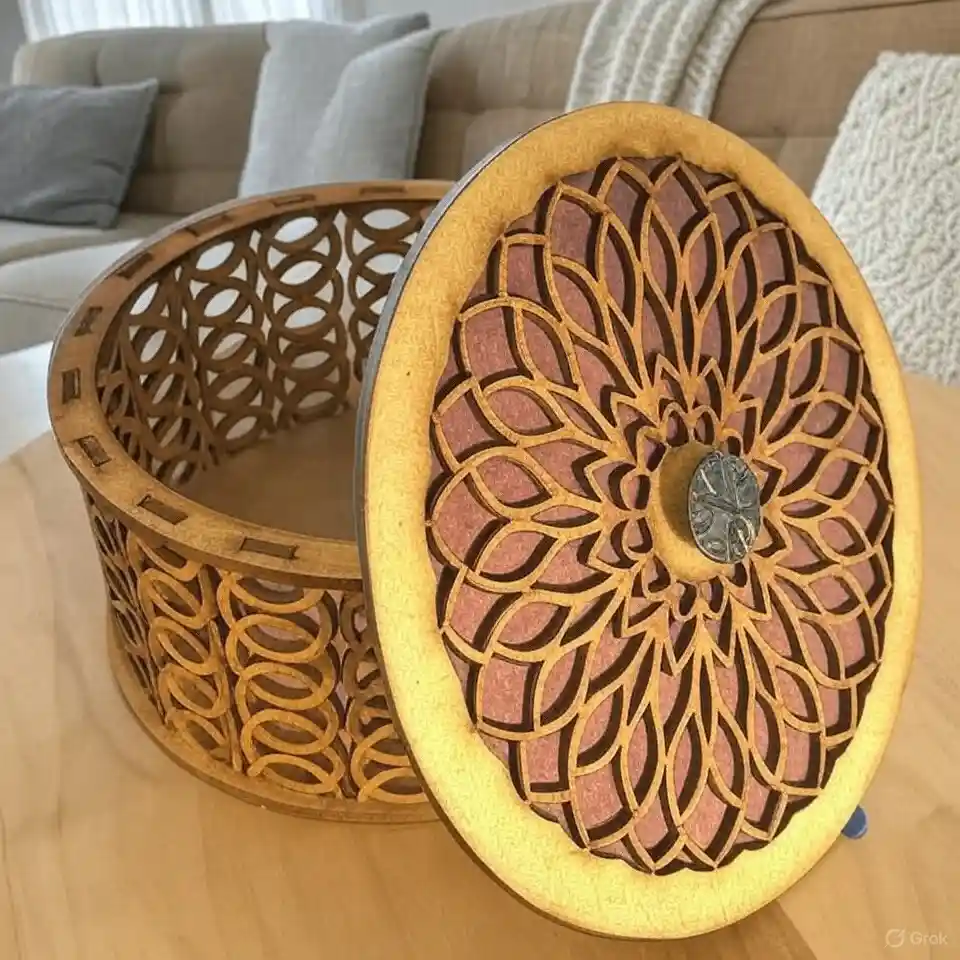 Caja Cilindrica De Madera Mediana Roja