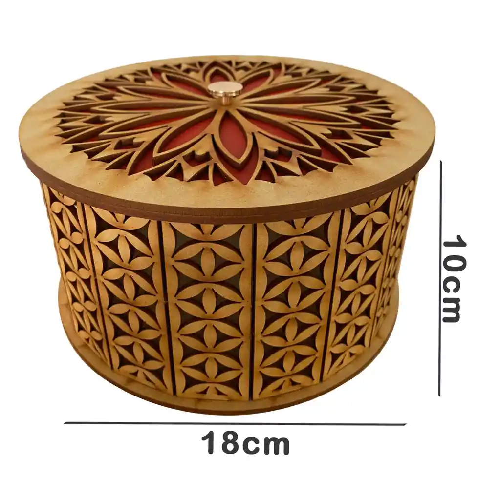 Caja Cilindrica De Madera Grande Roja