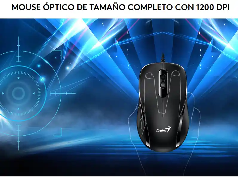 Mouse Óptico Con Conexión Usb, Diseño Ergonómico De Tamaño Completo, 3 Botones Funcionales Y Sensor De 1200 Dpi Para Un Control Preciso Y Cómodo