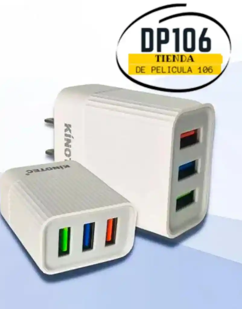 Cargador Triple Entrada Usb Con Cable Carga Rapida