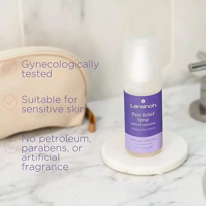 Lansinoh Spray Perineal De Lidocaína Al 4%, Alivio Del Dolor Para El Cuidado Posparto, 3.5 Onzas