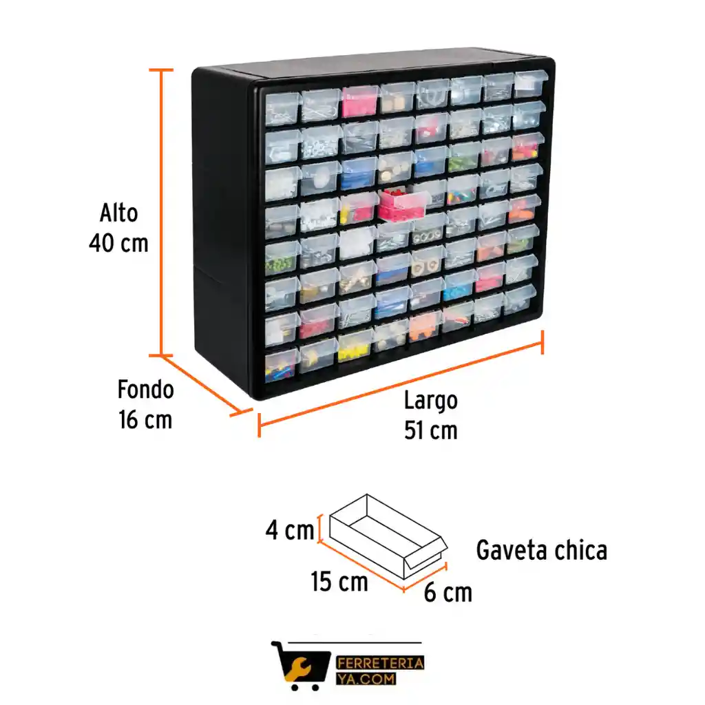 Organizador Con 64 Gavetas, Truper 10895