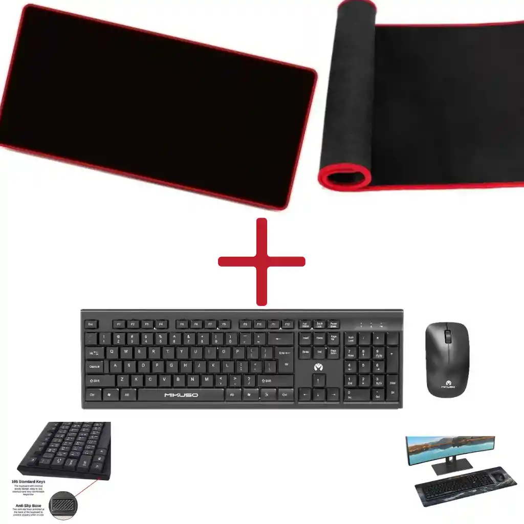 Kit Teclado Y Mosue Inalambrico + Pad Mouse Xxl 70x30 Cm