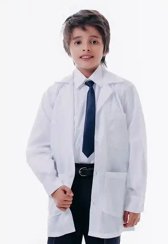 Bata De Laboratorio Niños Talla 6 Botón En Tela Dacrón Manga Larga