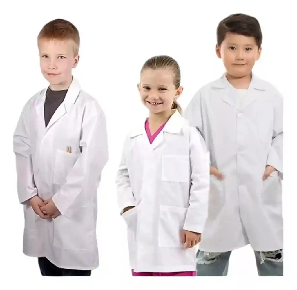 Bata De Laboratorio Niños Talla 6 Botón En Tela Dacrón Manga Larga