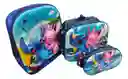 Morral Niña 3d Mediano 3 Bolsillo + Lonchera + Cartuchera X3
