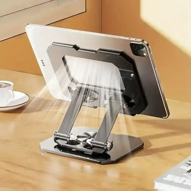Soporte De Tableta De Aleación De Aluminio Ajustable Y Rotativo - Soporte De Escritorio Plegable, Rotación De 360°, Compatible Con Ordenadores Portátiles Y Tabletas