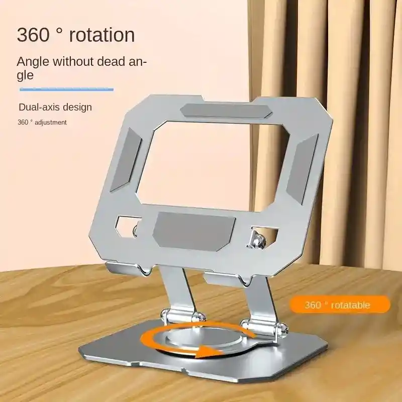 Soporte De Tableta De Aleación De Aluminio Ajustable Y Rotativo - Soporte De Escritorio Plegable, Rotación De 360°, Compatible Con Ordenadores Portátiles Y Tabletas