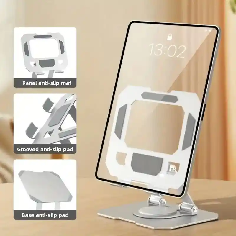 Soporte De Tableta De Aleación De Aluminio Ajustable Y Rotativo - Soporte De Escritorio Plegable, Rotación De 360°, Compatible Con Ordenadores Portátiles Y Tabletas