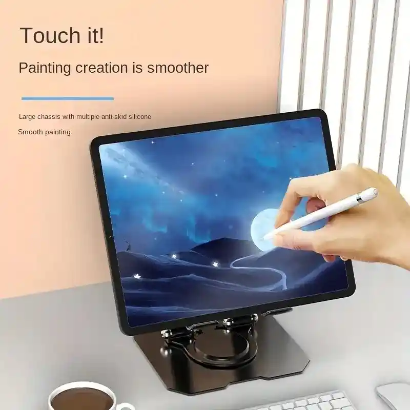 Soporte De Tableta De Aleación De Aluminio Ajustable Y Rotativo - Soporte De Escritorio Plegable, Rotación De 360°, Compatible Con Ordenadores Portátiles Y Tabletas
