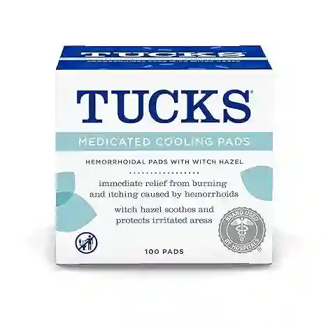 Tucks - Almohadillas De Enfriamiento Medicadas Con Hamamelis, Limpian Las Zonas Sensibles Y Protegen De La Irritación, Tratamiento Para Las Hemorroides, Utilizadas En Hospitales, 100 Unidades