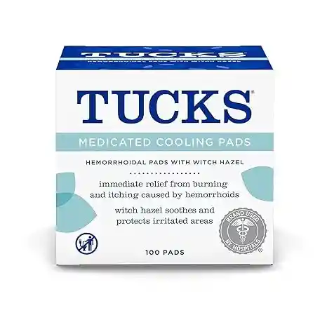Tucks - Almohadillas De Enfriamiento Medicadas Con Hamamelis, Limpian Las Zonas Sensibles Y Protegen De La Irritación, Tratamiento Para Las Hemorroides, Utilizadas En Hospitales, 100 Unidades