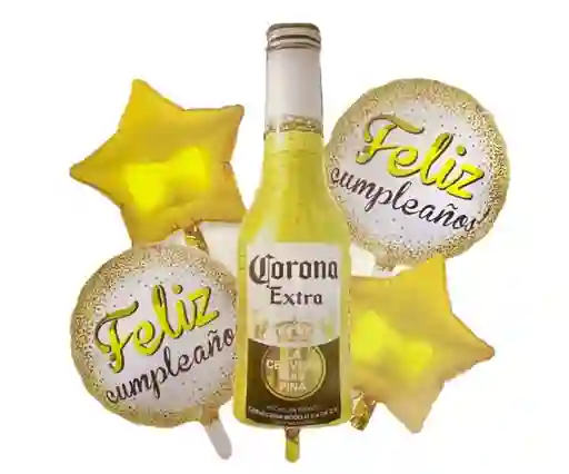 Bouquet 5 Piezas Feliz Cumpleaños Cerveza Corona Globos Metalizados