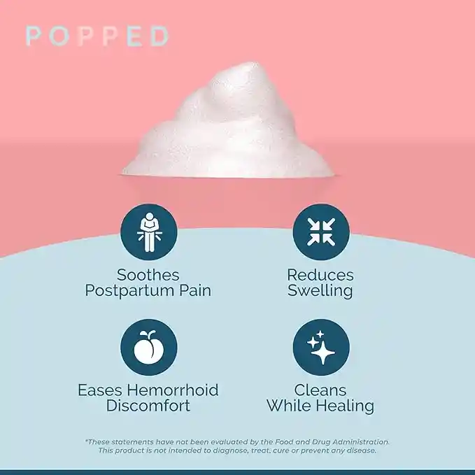 Popped Espuma De Hamamelis Con Aloe | Espuma Curativa Perineal Para El Cuidado Posparto | Alivia El Dolor, Las Hemorroides Y La Hinchazón Después Del Nacimiento | Esencial Posparto (5 Onzas Líquidas)