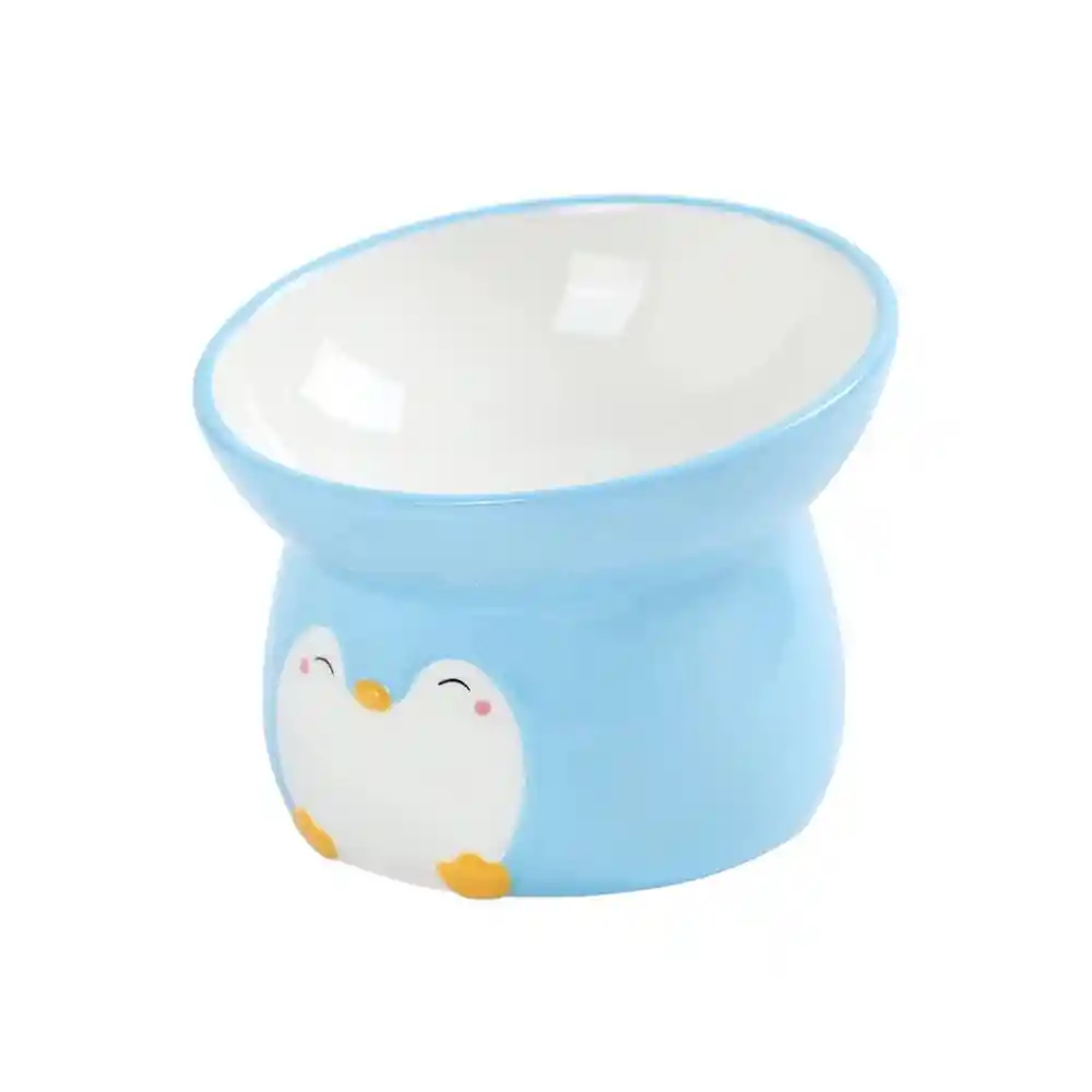 Comedero Ceramoco Para Perro O Gato Pinguino Azul