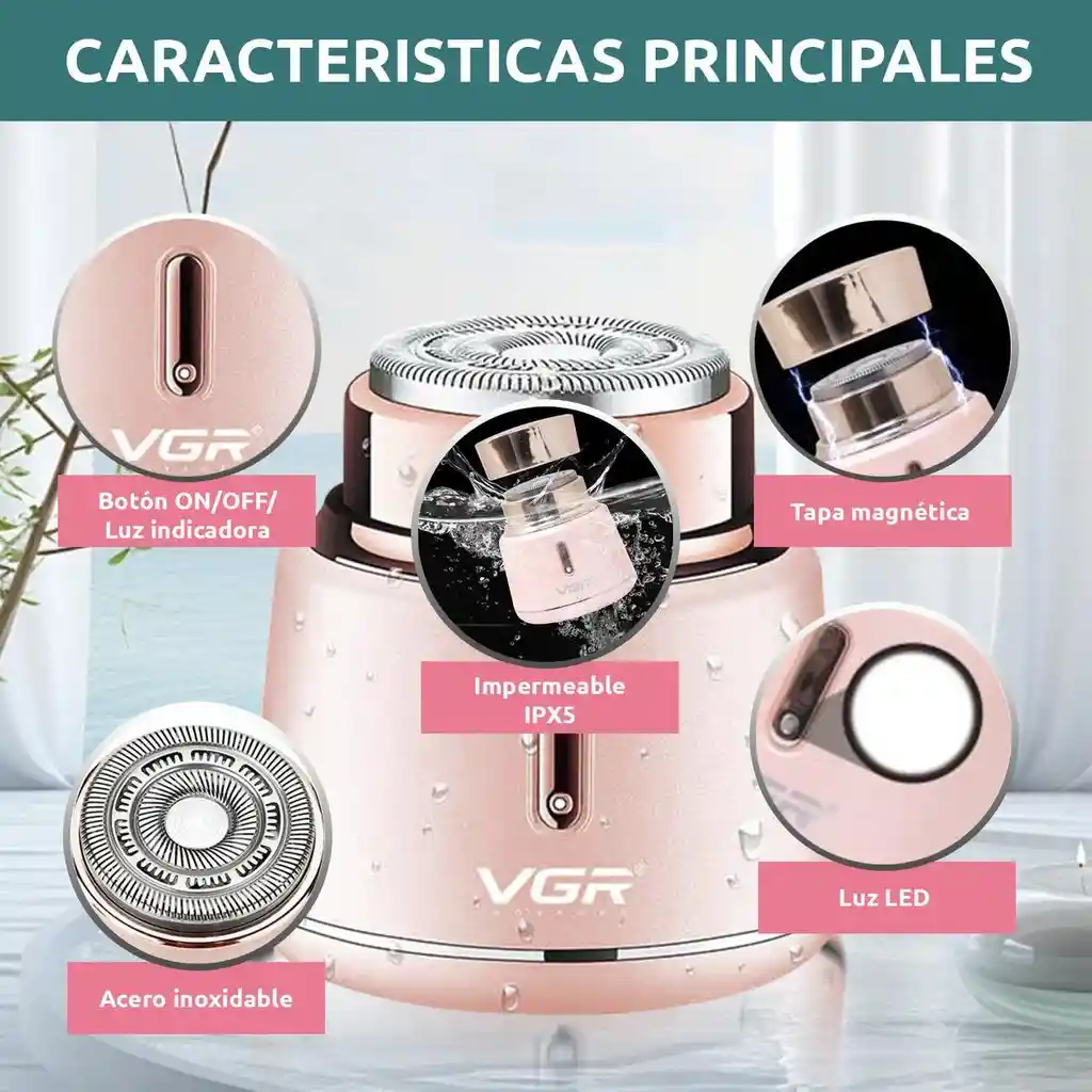 Afeitadora Eléctrica Mujer Shaver Vgr V-737 Usb Led Ipx5