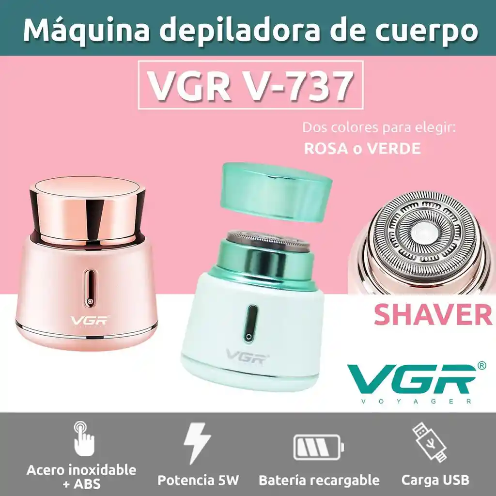 Afeitadora Eléctrica Mujer Shaver Vgr V-737 Usb Led Ipx5