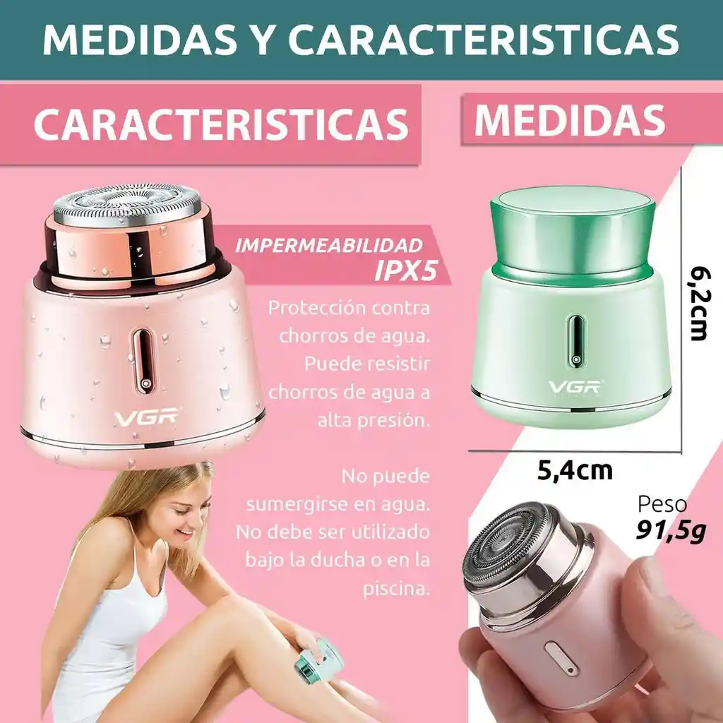 Afeitadora Eléctrica Mujer Shaver Vgr V-737 Usb Led Ipx5