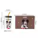 Vaso De Vidrio Con Tapa - Mickey Y Sus Amigos