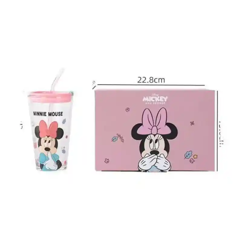 Vaso De Vidrio Con Tapa - Mickey Y Sus Amigos