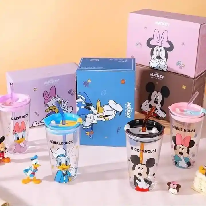 Vaso De Vidrio Con Tapa - Mickey Y Sus Amigos