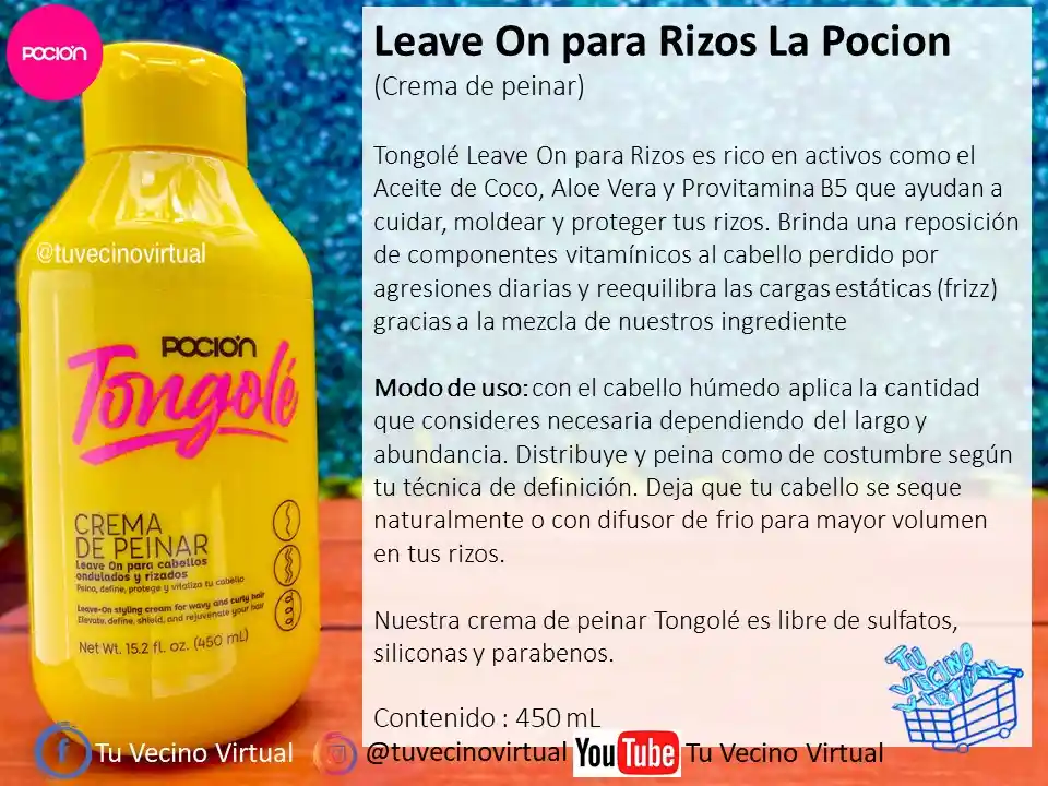 Crema De Peinar, Shampoo Y Gel Definifor De Rizos Pocion Tongole
