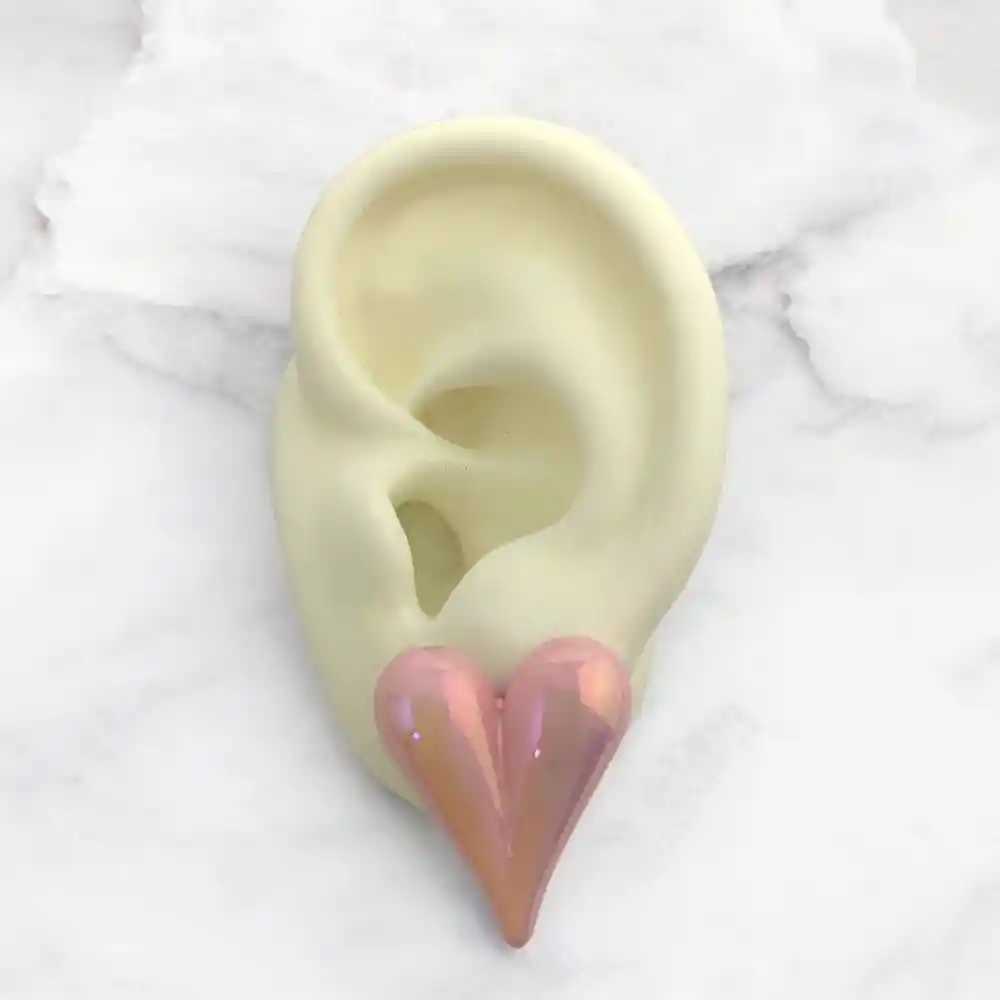 Aretes Topos Corazón Acrílicos Tornasolados Rosados