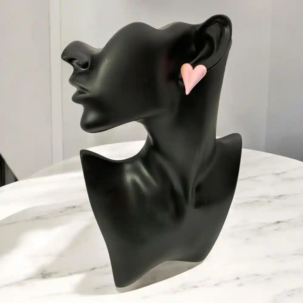 Aretes Topos Corazón Acrílicos Tornasolados Rosados