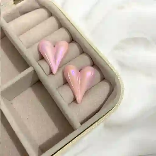 Aretes Topos Corazón Acrílicos Tornasolados Rosados