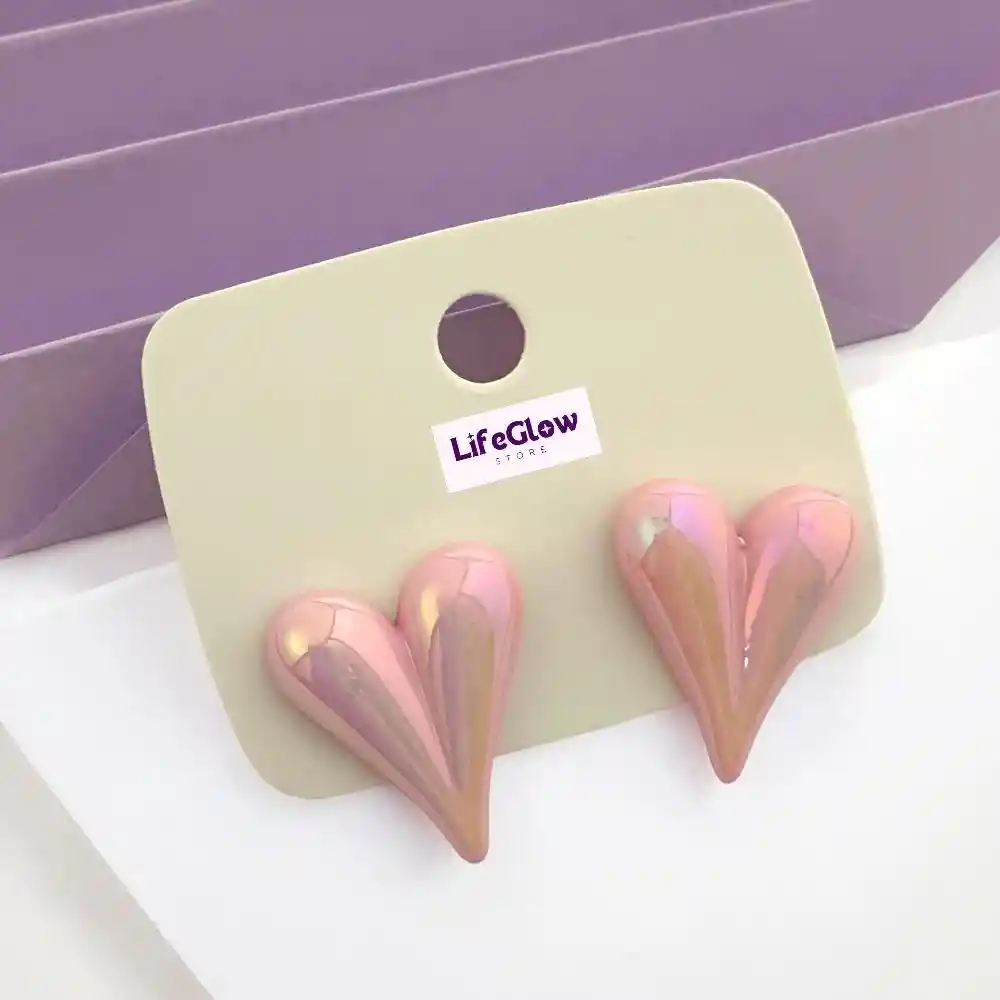 Aretes Topos Corazón Acrílicos Tornasolados Rosados