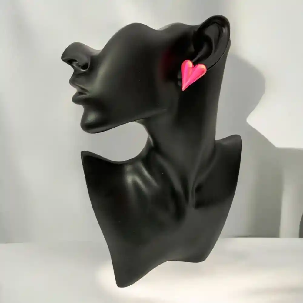 Aretes Topos Corazón Acrílicos Tornasolados Fucsia