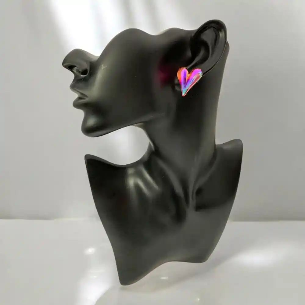 Aretes Topos Corazón Acrílicos Rosa Translúcidos