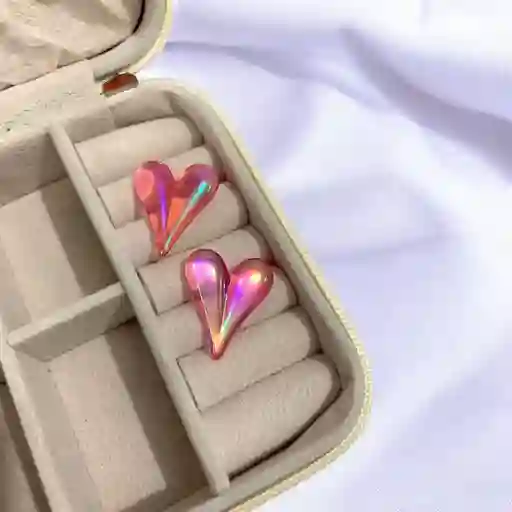 Aretes Topos Corazón Acrílicos Rosa Translúcidos